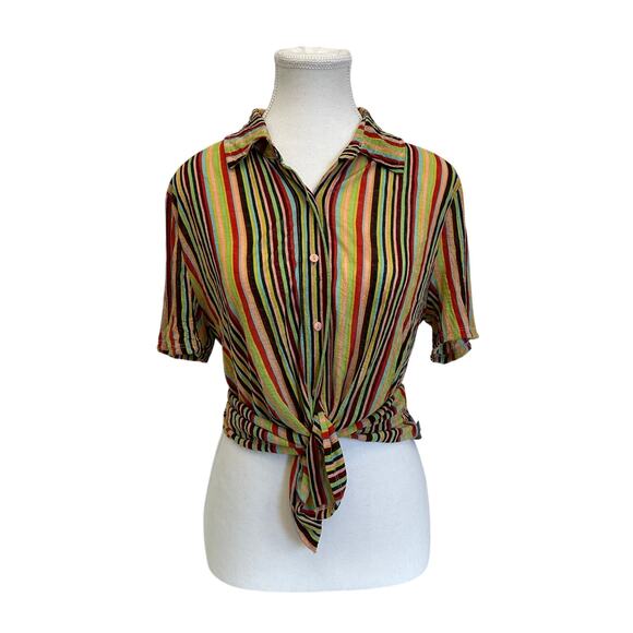 Urban Outfitters Multi Striped Chiffon Button Down Shirt Women's Large - Picture 3 of 10